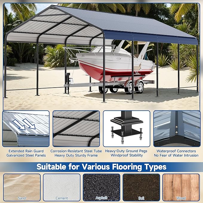 STHOUYN Car Ports 12x20 Heavy Duty Metal Carport Kit, UPF50+ UV Protection Galvanized Steel Car Port for RV/Vehicle Outdoor, 130mph Windproof & 50PSF Snow Load Shelter, Easy Assembly