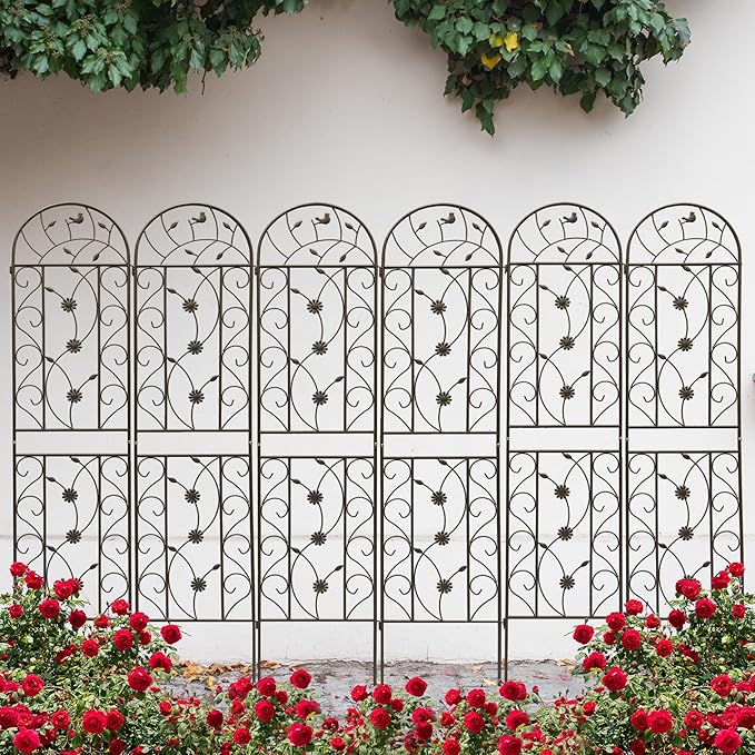 4 Pack Metal Garden Trellis for Climbing Plant Rose Stand, Brown Outdoor 86.7'' Tall Flower Support Iron Garden Fence, Brown