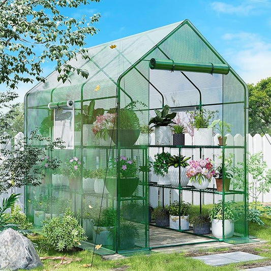 56×85×77Inch Walk-in Greenhouse, Heavy Duty Small Plant House with Thicken PE Cover and Steel Frame, for Garden, Outdoors, Indoors, Green