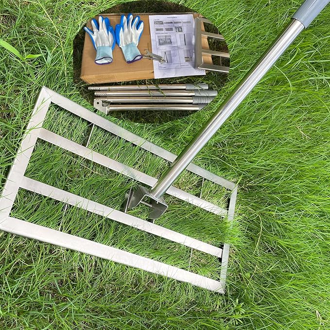 2025 Updated Lawn Leveling Rake, Lawn Leveler Tool with Double-Sided Design,70'' Adjuatble Stainless Steel Garden Rake, Rustproof Rakes Suitable for Landscaping Golf Course, Sand, Gardens, and Ranch