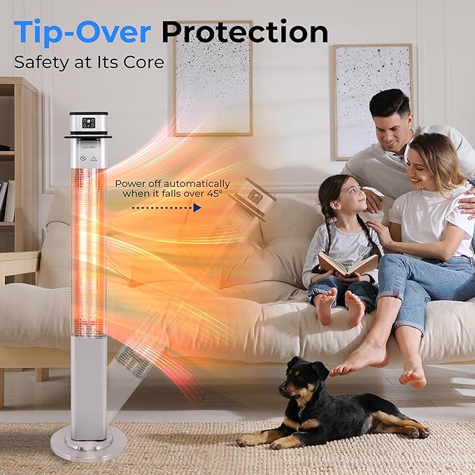 SereneLife Infrared Patio Heater, Electric Patio Heater for Indoor/Outdoor Use, Portable Table Heater with Remote Control, 1500 W, for Restaurant, Patio, Backyard, Garage, Decks (Silver)