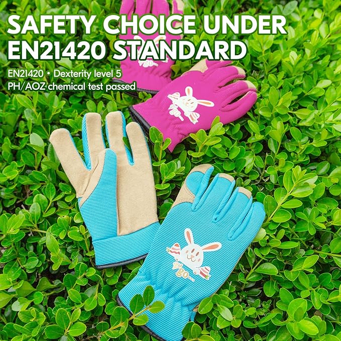 Vgo... 1-Pair Age 3-4 Kids Gardening Gloves,Children Yard Work Gloves,Soft Safety Outdoor Playing Gloves (Size XS,Purple Rabbit, KID-SL7362)