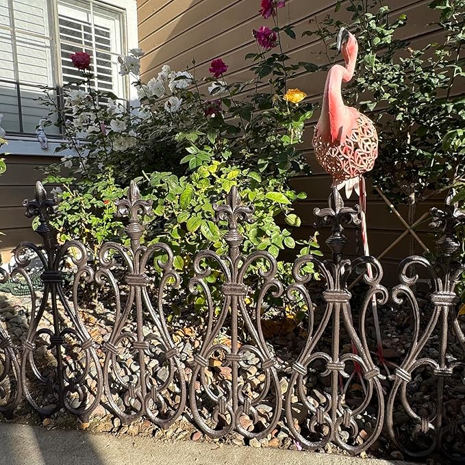 Ornate Cast Iron Garden Edging Fence（28" Tall） - 2 Pack Heavy Duty Metal Border for Lawn, Patio & Landscaping HC8775