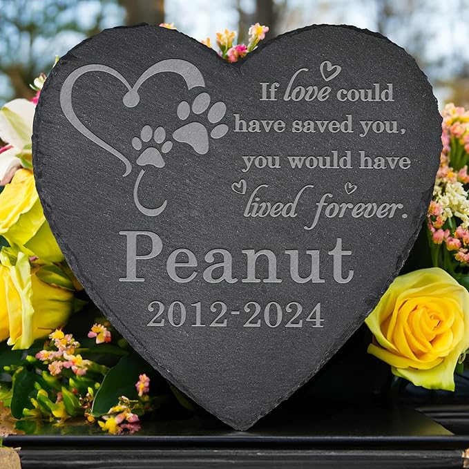 Pet Memorial Stone Pet Garden Statue - Pet Memorial Gifts - Pet Tombstone - Pet Loss Gift - Loss of Pet Stone - Heart