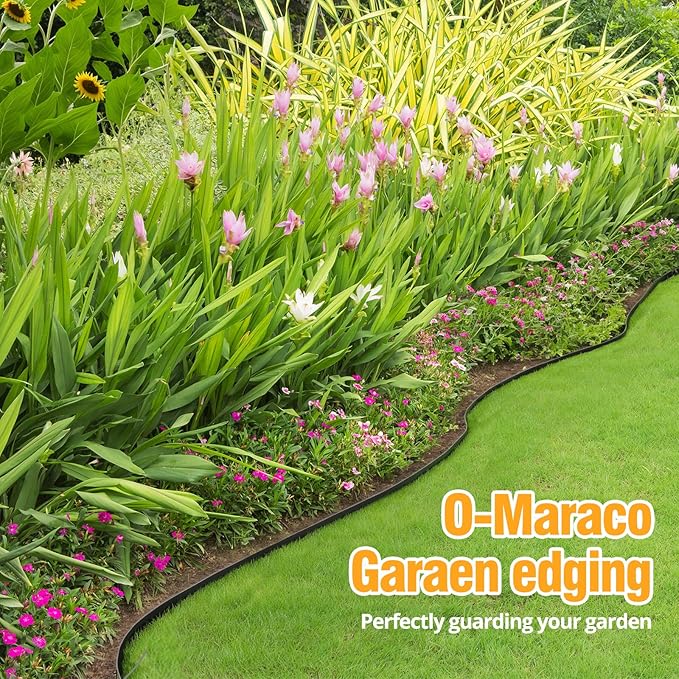40FT No-Dig Landscape Edging, 2 Inch Tall Heavy Duty Plastic Garden Edging Border with 40 Anchoring Spikes for Lawn, Flower Bed & Decorative Yard (Black)