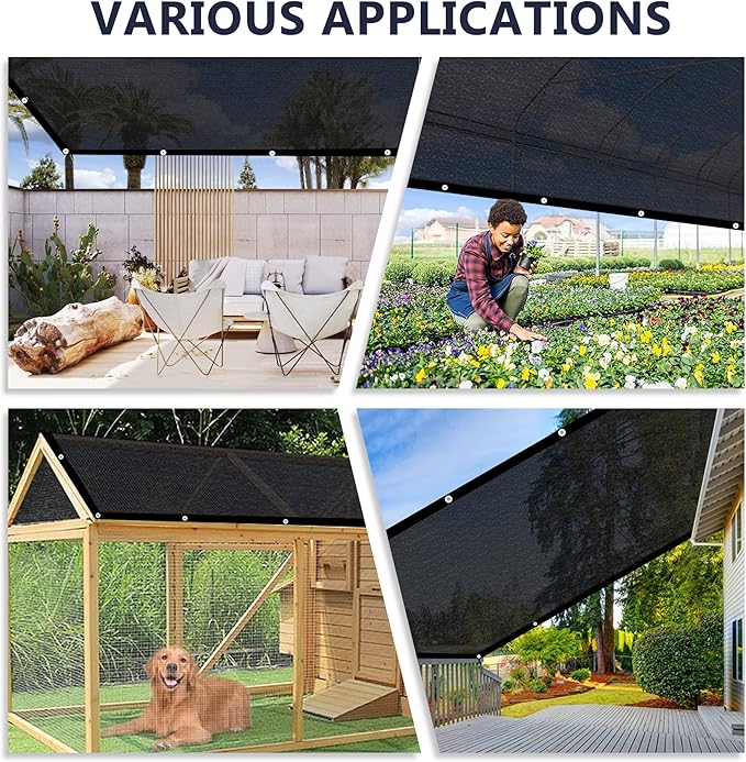 VICLLAX 70% Shade Cloth, 8x15FT Durable Black Mesh Trap with Every 3 FT Grommet, Sun Shade Fabric Netting for for Plants Cover, Greenhouse, Chicken Coop, Barn Kennel, Garden Patio