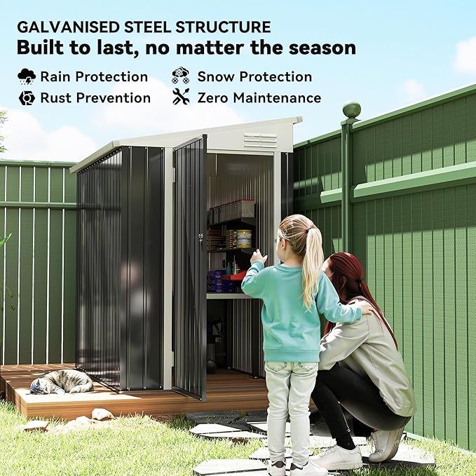 Outsunny 4' x 6' Metal Outdoor Storage Shed, Lean to Storage Shed, Garden Tool Storage House with Lockable Door and 2 Air Vents for Backyard, Patio, Lawn, Dark Gray