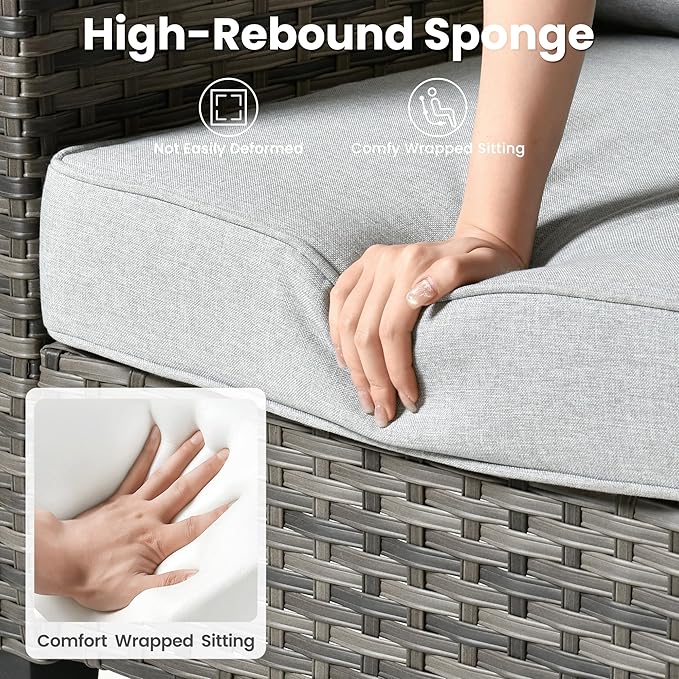 ovios 6 Pieces Patio Furniture Set, Outdoor Wicker Sofa Couch with Rocking Swivel Chairs Comfy Cushions, Modern Deep Seat Rattan Conversation Sets for Porch Deck, Grey