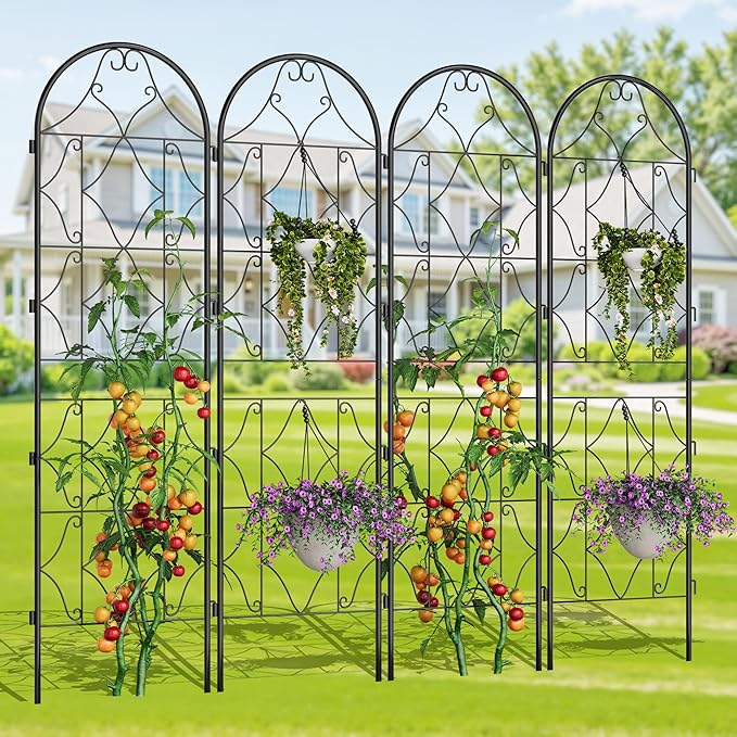 Garden Trellis 2 PCS - Tall 75 Inch x 21 Inch Metal Trellis for Climbing Plants & Vegetables | Rustproof Black Powder Coated Outdoor Plant Support | Patio Decor for Vines, Roses, Cucumbers, Tomatoes