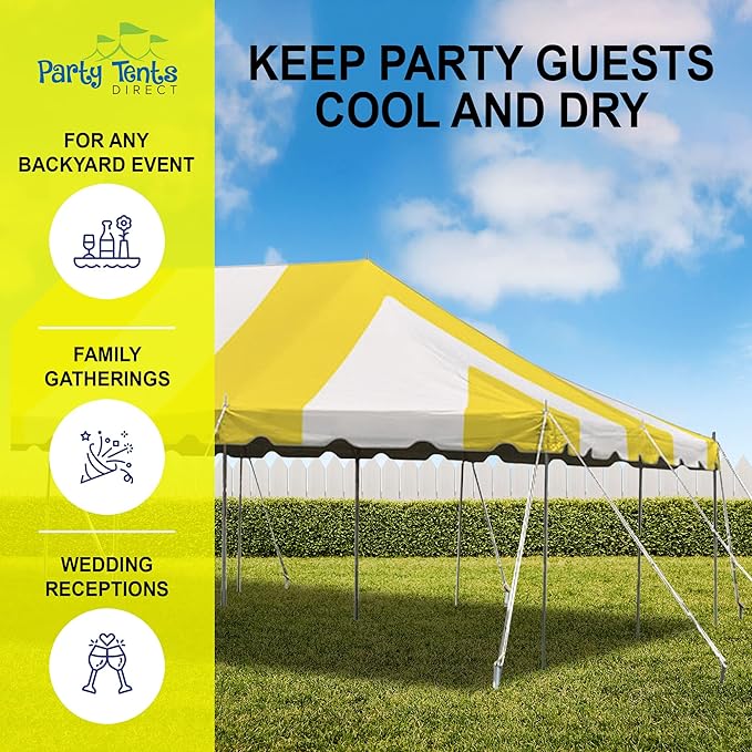 Party Tents Direct 20'x 40' Weekender Canopy Pole Tent with Sidewalls - Easy Up Canopy Tent with 160 Person Capacity - Outdoor Canopies for Parties, Weddings, and Events (Yellow/White)