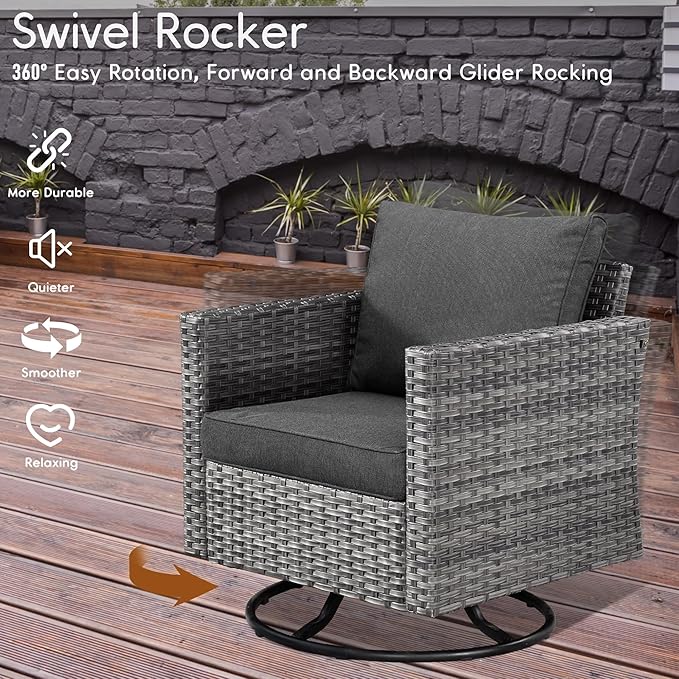 HOOOWOOO 10 Piece Patio Sectional Furniture Set with Swivel Rocking Chairs,Modern Wicker Outdoor Conversation Sofa Sets,Weather Resistant Modular L Shaped Outside Couch Set(Black)