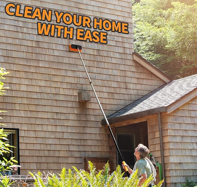 30 Foot High Reach Telescoping Duster Kit and Vinyl Siding Brushes with 5-24 ft Extension Pole // High Ceiling Cleaning and Window Washing kit // Exterior & Interior House and Gutter Cleaning Brush