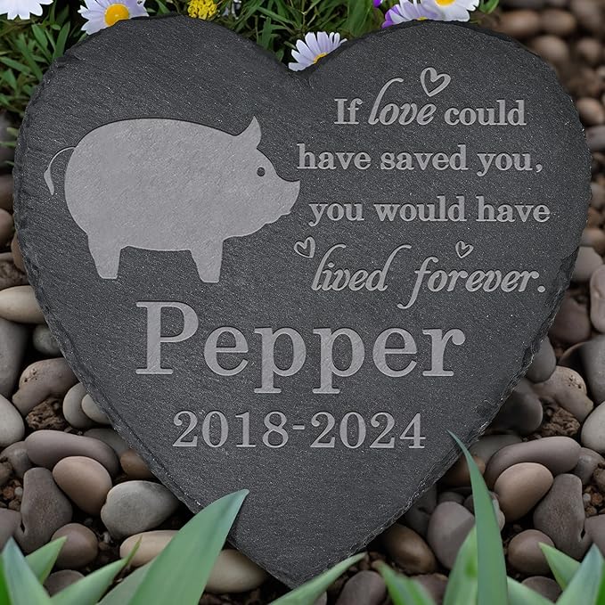 Pig Memorial Stone Pig Garden Statue - Pig Memorial Gifts - Pig Tombstone - Pig Loss Gift - Loss of Pet Pig - Heart