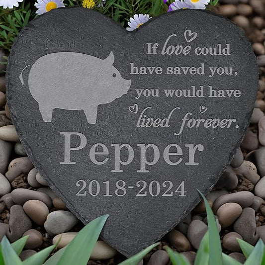 Pig Memorial Stone Pig Garden Statue - Pig Memorial Gifts - Pig Tombstone - Pig Loss Gift - Loss of Pet Pig - Heart