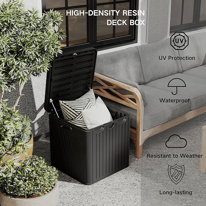 Kingdura 60 Gallon Outdoor Storage Box, Waterproof Resin Deck Box for Indoor and Outdoor Use, Lockable Storage Container for Patio Furniture Cushions Garden Tools (Black, 60 Gallon)