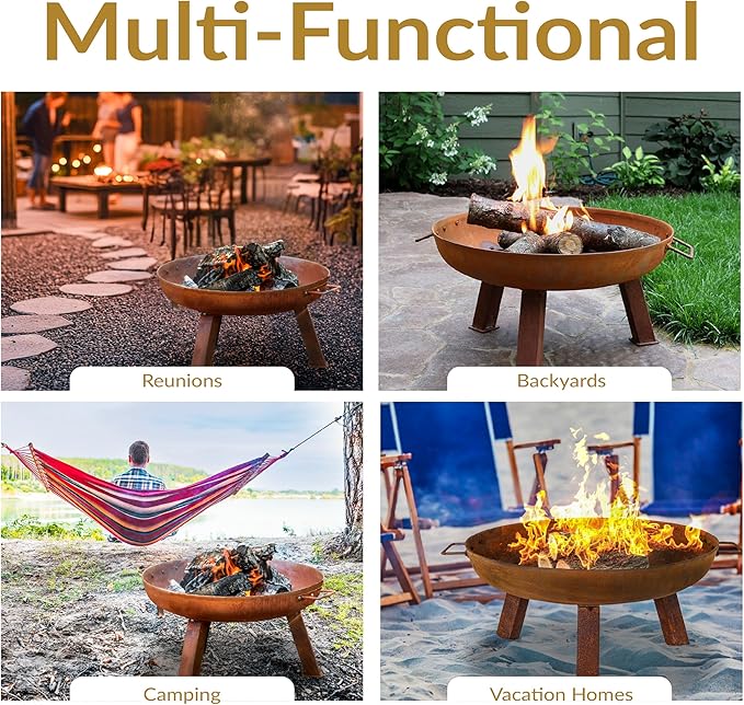 Sunnydaze 24-Inch Cast Iron Heavy-Duty Fire Pit for Outside - Wood-Burning Outdoor Fire Pit Bowl with Handles - Oxidized Finish