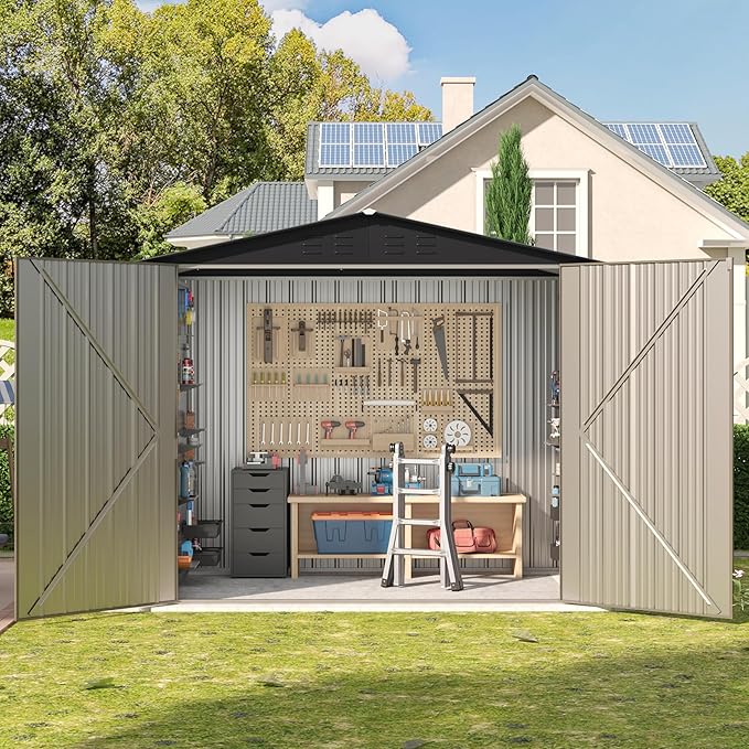 Outdoor Metal Shed, 6x4 FT Metal Shed with Peaked Roof and Lockable Doors, Waterproof Outdoor Tool Storage Clearance for Garden, Backyard