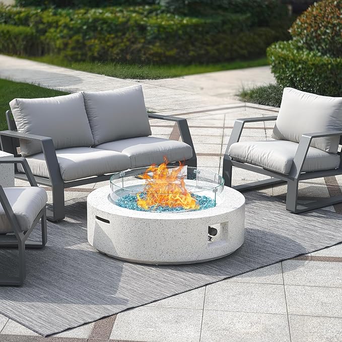 NAGA HABNA 41 Inch Propane Fire Pit Table, Rectangle Outdoor Fire Table w Tank Table (50,000 BTU), 2 Piece Gas Fire Pit w Blue Fire Glass for Garden, Pool, Backyard