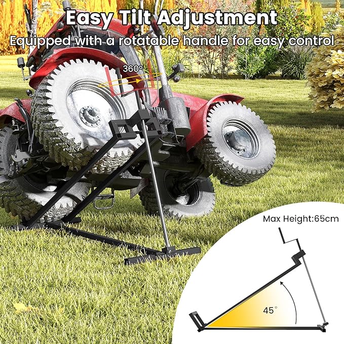 Goplus Lawn Mower Lift, 880LBS Folding Riding Mower Lift Jack with Adjustable Height, Manual Handle, Rotating Sleeve, Heavy Duty Lawn Tractor Lift, Zero Turn Mower Lift for Garden Farm, No Assembly