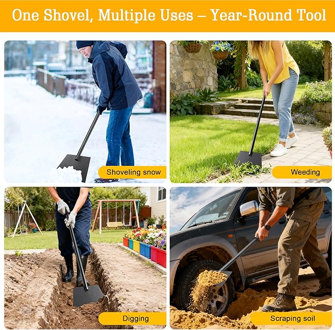 Snow Shovel ice Scraper with Detachable Extension Pole, Adjustable 28.5–61in Handle, Large Blade for Snow & Ice Removal, Anti-Slip Grip, Multi-Purpose Outdoor & Survival Tool
