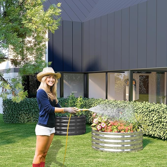 2PCS 4x4x1FT Galvanized Raised Garden Bed Kit,Vegetable Boxes-Round Metal Flower Box,Large Planter Raised Beds Outdoor Garden for Planting,Fruit,Herb-Sliver