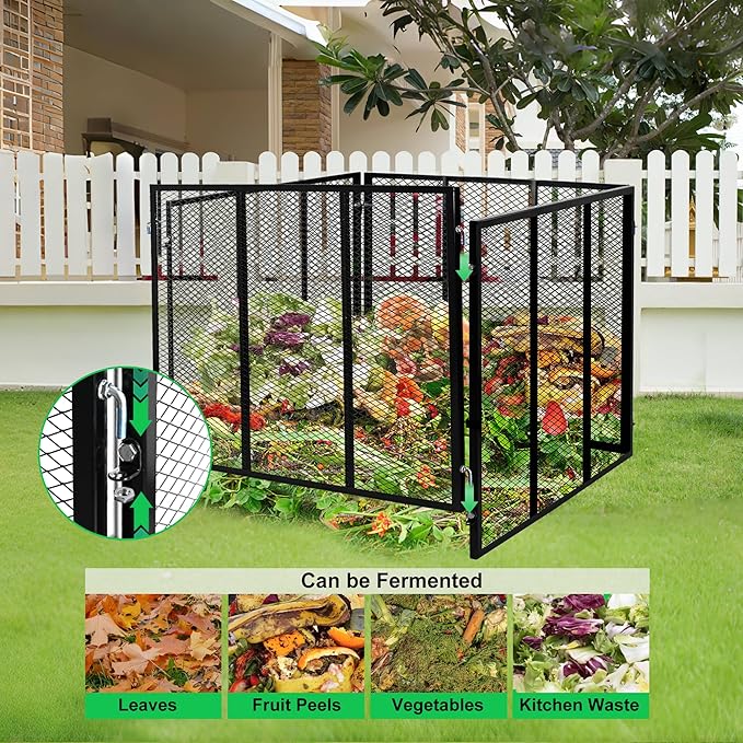 Large Compost Bin Outdoor - 158 Gallon Metal Wire Mesh Compost Bins with Rust-Proof Coating, Easy to Assemble Square Garden Compost Bin for Yard Waste, Leaves & Kitchen Scraps, 35x35x30 Inches