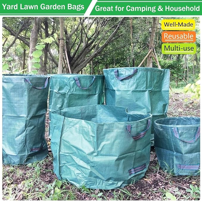 Professional 2-Pack 63 Gallons Lawn Garden Bags Yard Waste Bag (D31, H19 inches) with Gardening Gloves,Standable,Reusable Leaf Grass Bag,Garden Trash Containers,Lawn Yard Waste Bags with 4 Handles