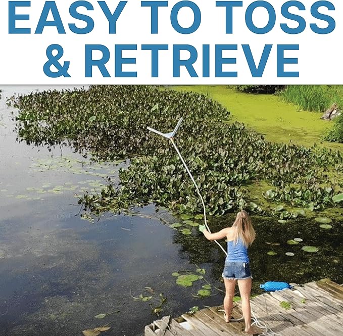 Jenlis The Original Weed Razer, Lake Weed Cutter, Large Pond Aquatic Plant Cutting Tool, Long and Sharp Razor Blades Shear Cattail, Reed, Lilly & Chara Algae, 48 Inch Cut Width, 25 Foot Throw Rope