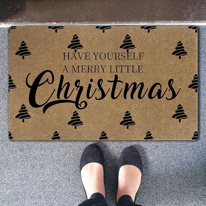 Christmas Faux Coir Door Mats Outdoor, Christmas Tree Door Mat for Home Outside Entryway, Winter Xmas Holiday Welcome Doormat for Indoor Outdoor Porch Entrance, 17x30 Inch