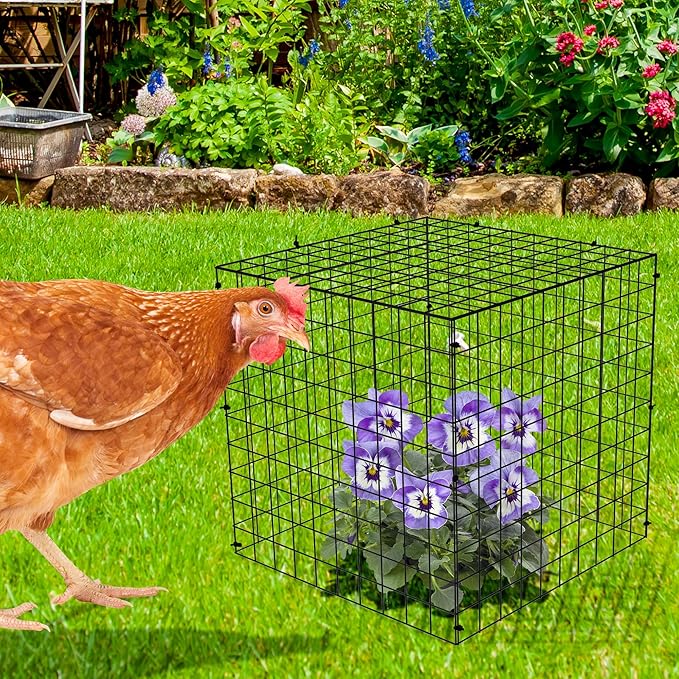 Adnee 7 Pack Wire Plant Protector with Cover-12x12x12 Inch Detachable Square Wire Cages to Prevent Animals-Metal Garden Plant Protector Cages for Protecting Plants Vegetables Flowers