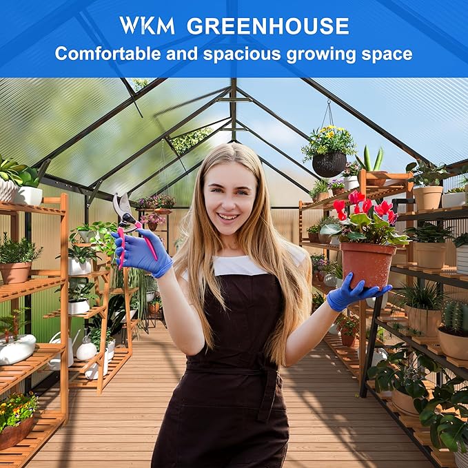 WKM 8x10 FT Greenhouse for Outdoors, Quick-fit Structure Green House with Window for Ventilation, Aluminum Greenhouses for Garden Backyard, Black