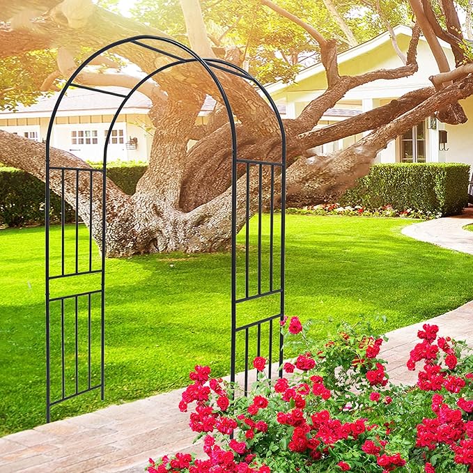 Metal Garden Arch 85.82" H Garden Arbor Trellis Climbing Plants Support Rose Lines Arch Outdoor Lawn Wedding Party Events Archway Black