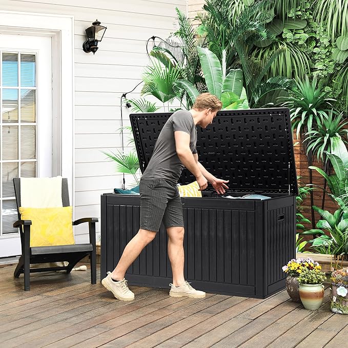 YITAHOME 260 Gallon Extra Large Deck Box, Double-Wall Resin Outdoor Storage Box with Flexible Divider for Patio Cushions Pool Supplies Garden Tools, 1000lbs Load Capacity, Lockable&Waterproof (Black)
