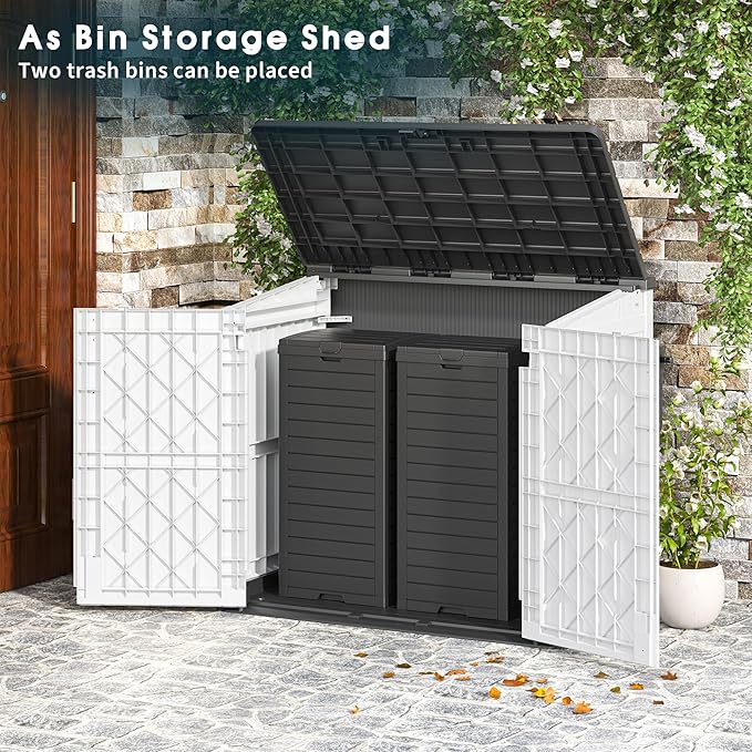Outdoor Storage Shed 36 Cu. Ft. Resin Garden Horizontal Storage Large Capacity Weather Resistant Storage Box, Lockable Resin Waterproof Shed for Garbage Cans, Garden Tools