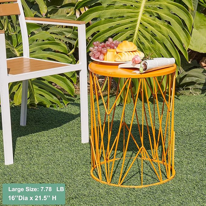 Y&M Set of 3 Stacking Coffee Table for Living Room, Patio Side Table, Indoor End Tables for Bedroom, Outdoor Decorative Garden Stool with Heavy Duty Metal Frame Modern Industrial Decor - Orange