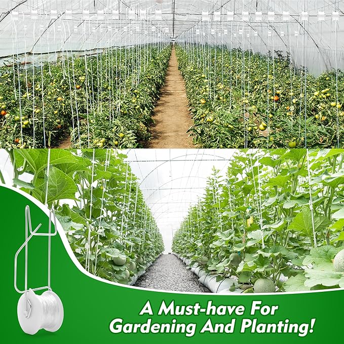 Coitak 20PCS Tomato Roller Hooks with 200PCS Tomato Support Clips, Plant Climbing Hook with 50ft String for Tomato Flower Vine Crop Trellis Kit