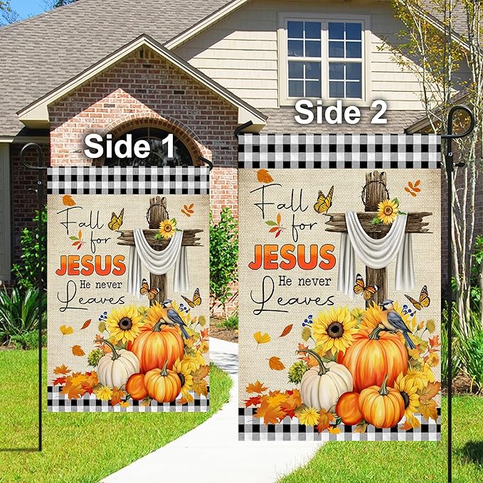 FLAGWIX Christian Fall Garden Flag - Garden Flags for Outside 11.5" x 17.5" - Christian Gifts for Women Faith, Fall Decorations for Home, Thanksgiving Decorations for Home Decor