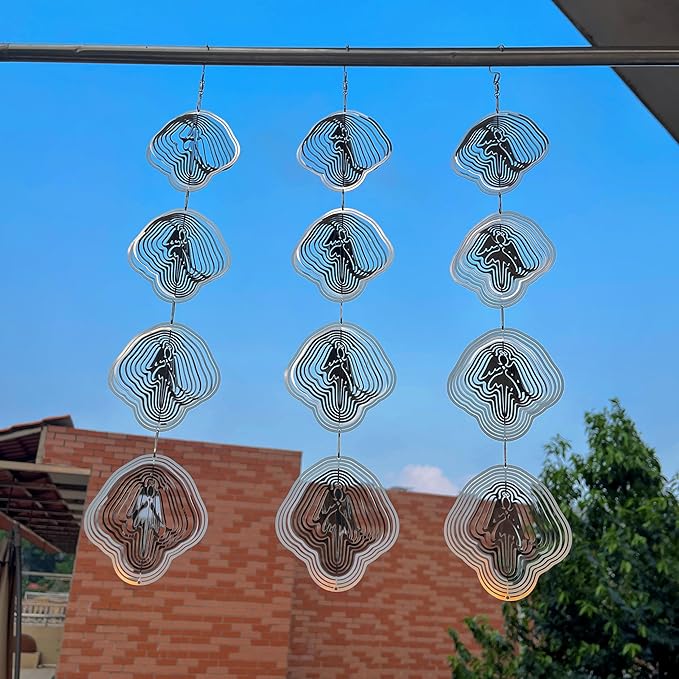 Angel Bird Scare Discs Set-Highly Reflective Double-Sided Bird Reflectors,Extra Sparkly Metal Wind Spinner Outdoor Garden Decor, Bird Devices Deterrent to Scare Birds Away from Yard Patio Farm