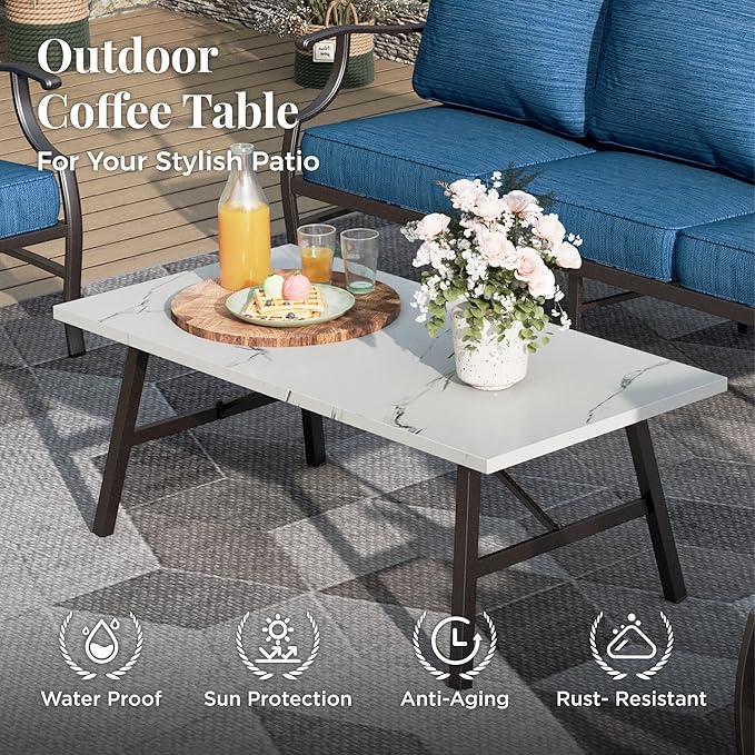 Patio Furniture Set 6 pcs, Outdoor Patio Furniture, 1 X 3-Seat Sofa, 2 X Single Chairs, 2 X Rocker Chairs, 1 X Coffee Table and 5.75" Extra Thick Cushion, Conversation Set,Gemstone Blue
