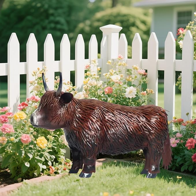 Garden Metal Highland Cow Outdoor Statues Cattle Yard Art Lawn Decoration Outdoor Sculpture Housewarming Birthday Gifts
