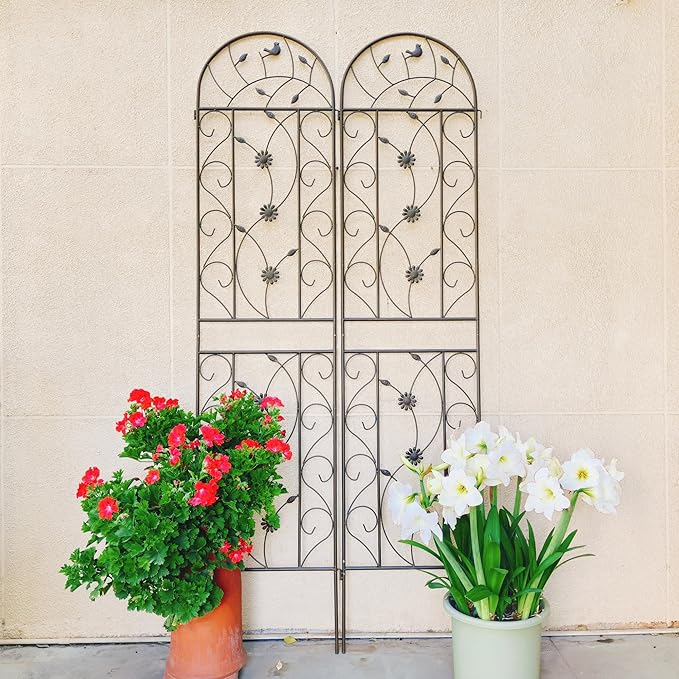2 Pack Metal Garden Trellis for Climbing Plant Rose Stand, Brown Outdoor 86.7'' Tall Flower Support Iron Garden Fence, Brown