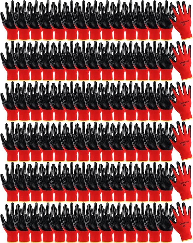 Maxcheck 54 Pairs PU Coated Gloves Bulk, Reusable Rubber Safety Gloves for Men Women Work Warehouse, Mechanic, Woodworking