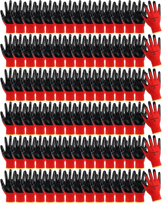 Maxcheck 54 Pairs PU Coated Gloves Bulk, Reusable Rubber Safety Gloves for Men Women Work Warehouse, Mechanic, Woodworking