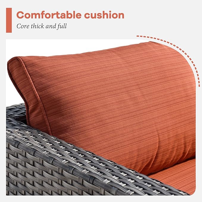 HOOOWOOO 8 Piece Patio Sectional Furniture Set with Swivel Rocking Chairs,Modern Wicker Outdoor Conversation Sofa Sets,Weather Resistant Modular L Shaped Outside Couch Set(Orange Red)