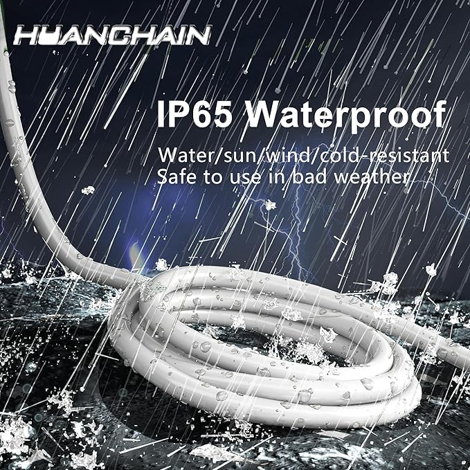 HUANCHAIN Indoor Outdoor White Extension Cord 8 ft Waterproof, 16/3 Gauge Flexible Cold-Resistant Appliance Extension Cord Outside, 13A 1625W 16AWG SJTW, 3 Prong Heavy Duty Electric Cable, ETL