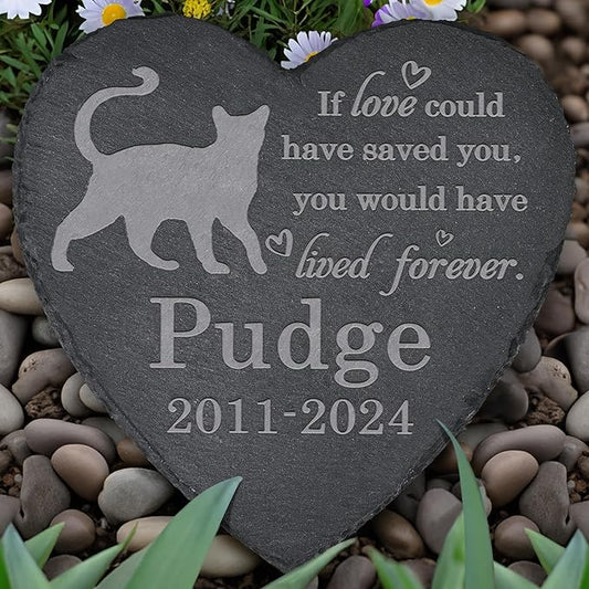 Cat Memorial Stone Cat Garden Statue - Cat Memorial Gifts - Cat Tombstone - Cat Loss Gift - Loss of Pet Cat - Heart
