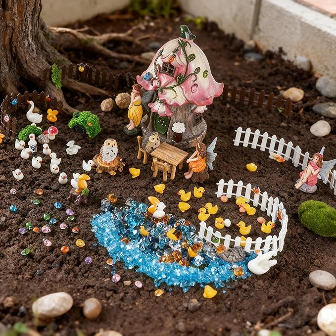 220Pcs Miniatures Fairy Garden Accessories, Mini Fairy Garden Kit, Fairy Figurines House Outdoor Decor Resin