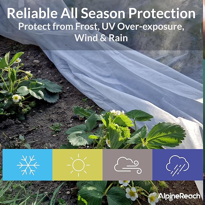 AlpineReach Plant Covers Frost & Sun Protection 10 x 50 ft - Thick 1.2 oz/yd² Freeze Blanket to Low 28 °F Temperatures Floating Row, Garden Fabric Material, Protect in Winter Cold, Gardening Down