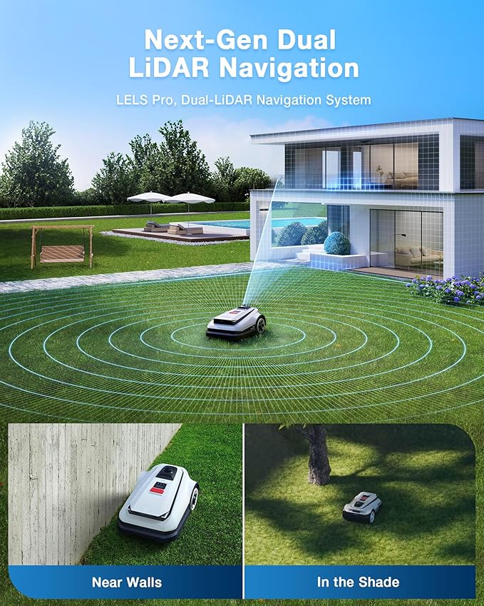 ECOVACS Goat A3000 LiDAR Robot Lawn Mower, Dual-LiDAR Navigation,Suitable for 3/4 Acre, 13” Cutting Width, 45min Fast Charging, Precise Edge Mowing, Smart Lawn Mower for Large Garden