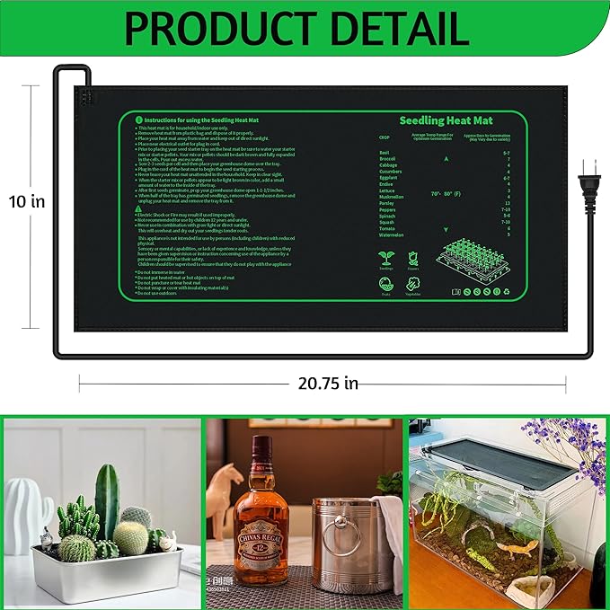 Seedling Heat Mat for Seed Starting,10" x 20.75" Waterproof Heating Pad for Indoor Plants Germination (2 Pack)